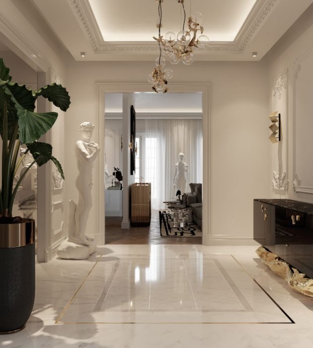 View of A Luxury Entryway Gallery That Welcomes You Into A Modern Penthouse ...