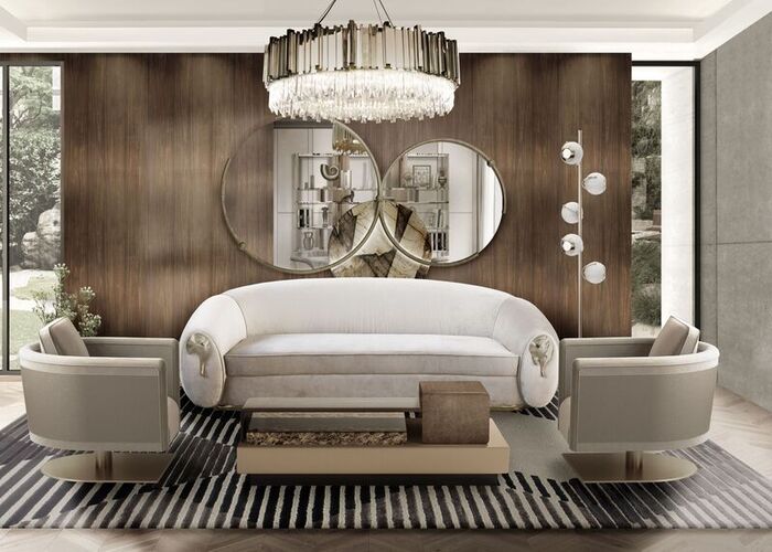 set of mirrors with patagonian marble circle