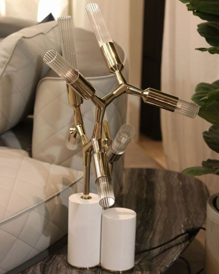 contemporary lighting piece in neutral living room