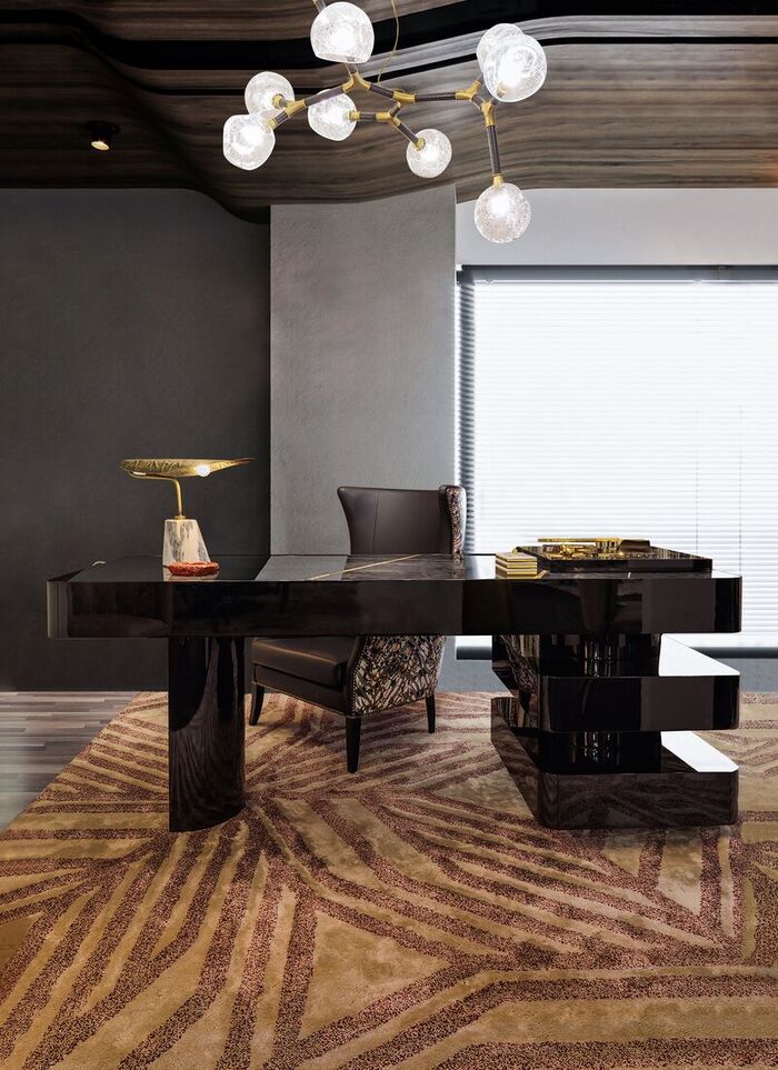 black lacquer desk with white top