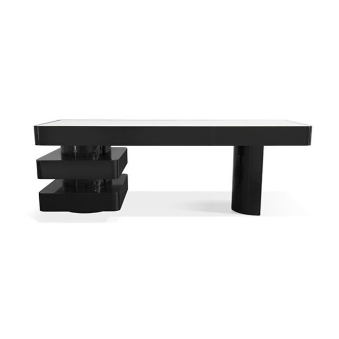 black lacquer desk with white top